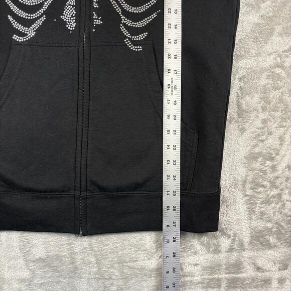 Black Rhinestone Skeleton Ribcage Graphic Full-zip Hoodie Size Small - Picture 8 of 8